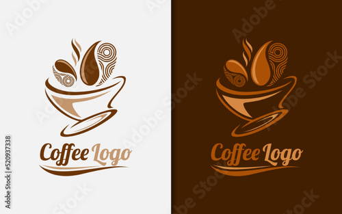 Creative Coffee Bean and Cup Logo Design with Abstract Modern Shape Concept.