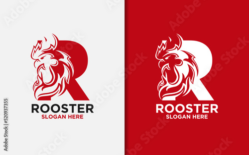 Abstract initial Letter R with Rooster Shape Combination Logo Design. Modern Creative Monogram Vector Illustration.