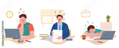 Sleepy and exhausted office workers