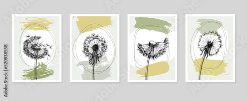 Dandelion Abstract Hand Painted Illustrations for Wall Decoration, Postcard, Social Media Banner, Brochure Cover Design Background. Modern Abstract Painting Artwork. Vector Pattern