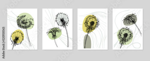 Dandelion Abstract Hand Painted Illustrations for Wall Decoration, Postcard, Social Media Banner, Brochure Cover Design Background. Modern Abstract Painting Artwork. Vector Pattern