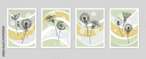 Dandelion Abstract Hand Painted Illustrations for Wall Decoration, Postcard, Social Media Banner, Brochure Cover Design Background. Modern Abstract Painting Artwork. Vector Pattern