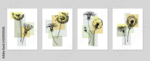 Dandelion Abstract Hand Painted Illustrations for Wall Decoration, Postcard, Social Media Banner, Brochure Cover Design Background. Modern Abstract Painting Artwork. Vector Pattern