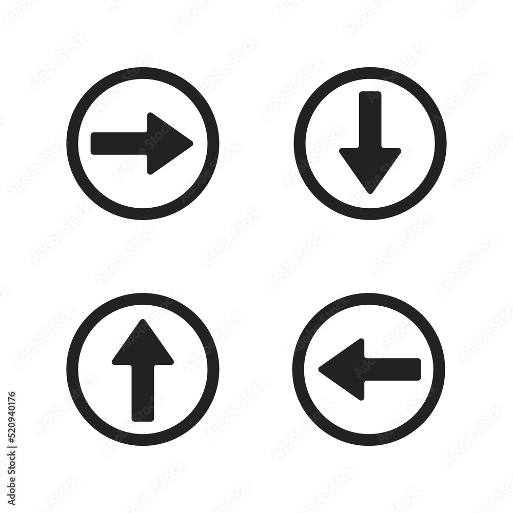 arrows in a circle in four different directions up, left, right, down isolated on white background. Collection of concept arrows for web design, mobile apps, interface and more arrows in a circle in four different directions up, left, right, down isolated on white background. Collection of concept arrows for web design, mobile apps, interface and more