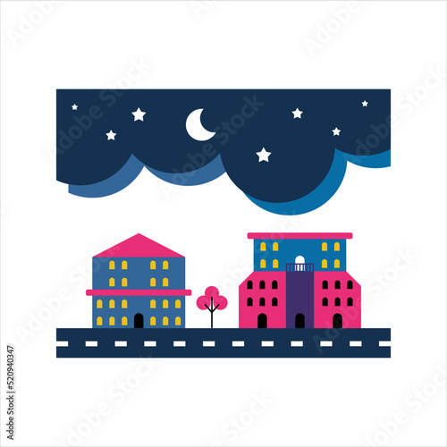 Simple city illustration with cartoon style vector 