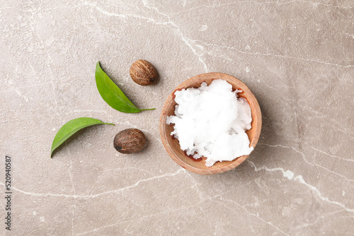 Photography Concept of skin care cosmetics, Shea butter, top view