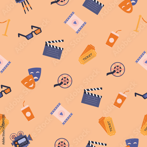 Cinema seamless vector pattern.Online movie theater background.Colored vector illustration cartoon flat style.