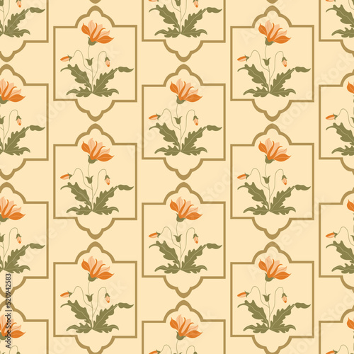 Vector Mughal era floral seamless repeat pattern background. Vector illustration