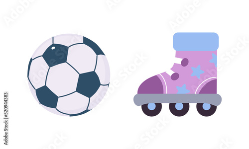 Football and Roller Skates as Colorful Kids Toy Vector Set photo