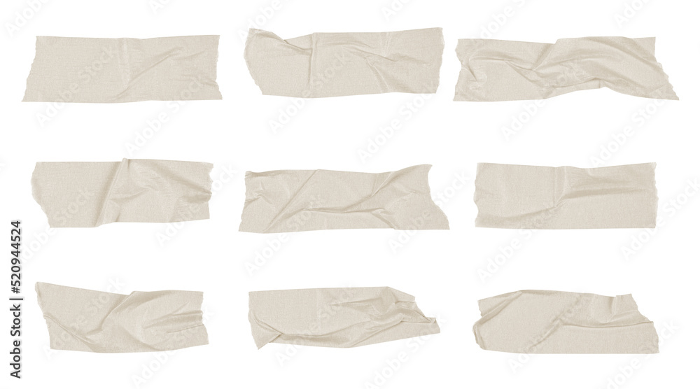 White scotch tape on white background, crumpled sticky tape, different sizes. White scotch tape on white background, crumpled sticky tape, different sizes.