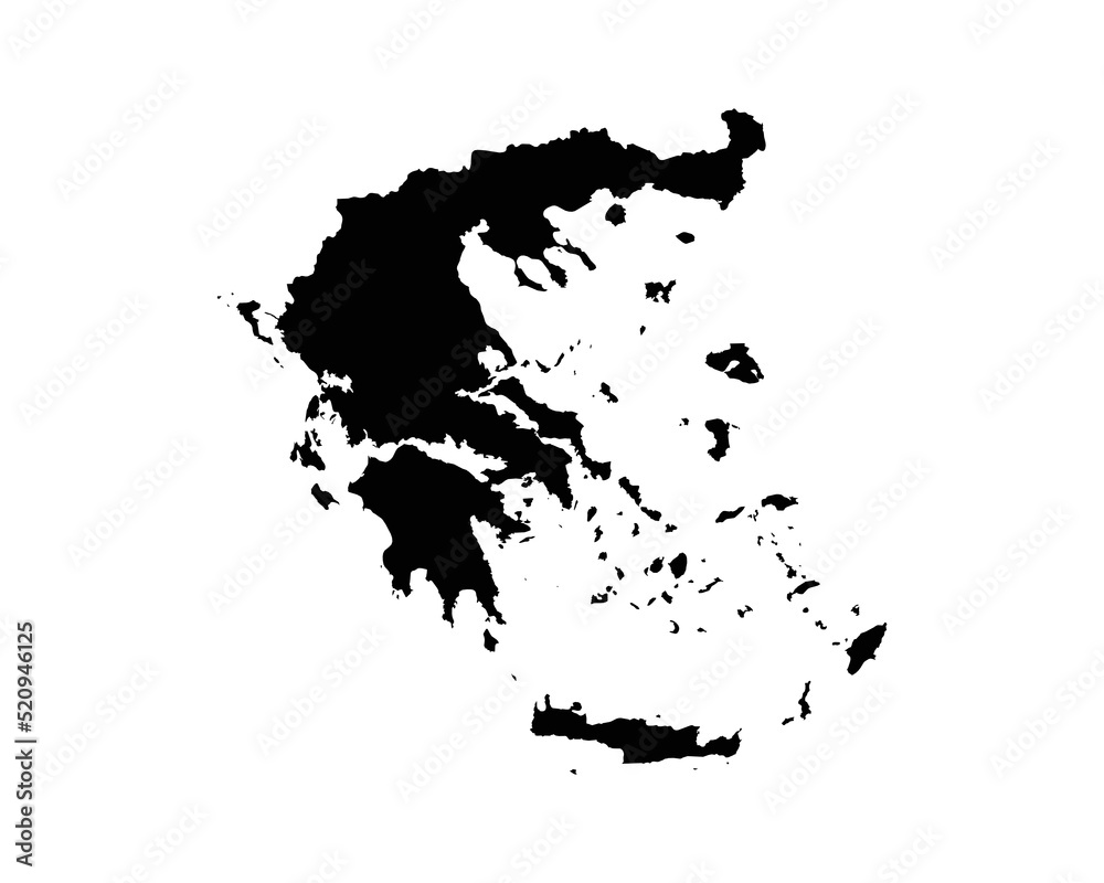Greece Map. Greek Country Map. Hellenic Republic Black and White National Nation Outline Geography Border Boundary Shape Territory Vector Illustration EPS Clipart