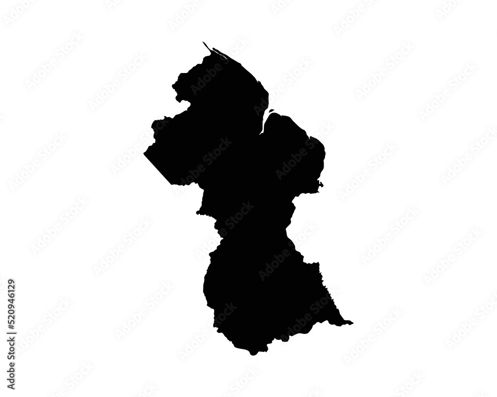 Guyana Map. Guyanese Country Map. Black and White National Nation Outline Geography Border Boundary Shape Territory Vector Illustration EPS Clipart