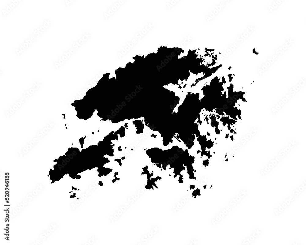 Hong Kong Map. HK Country Map. Black and White National Nation Outline Geography Border Boundary Shape Territory Vector Illustration EPS Clipart