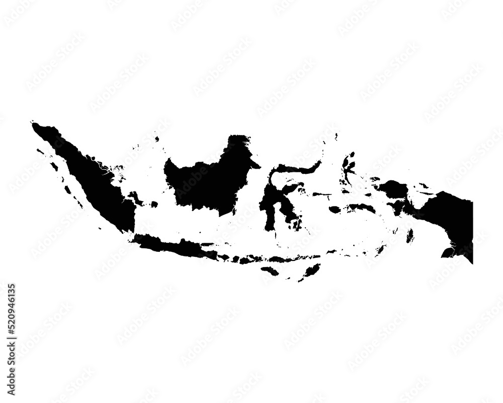 Indonesia Map. Indonesian Country Map. Black and White National Nation Outline Geography Border Boundary Shape Territory Vector Illustration EPS Clipart