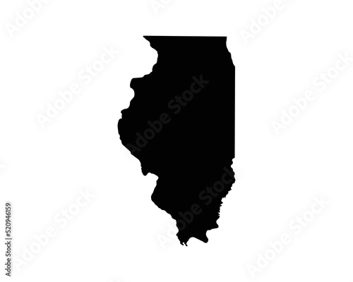 Illinois IL Map. AL USA State Map. Black and White Illinoisan State Border Boundary Line Outline Geography Territory Shape Vector Illustration EPS Clipart