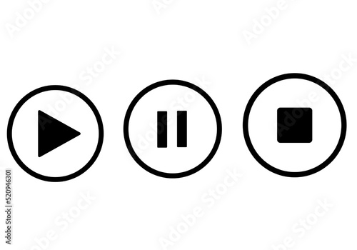 Play, pause, stop button icons