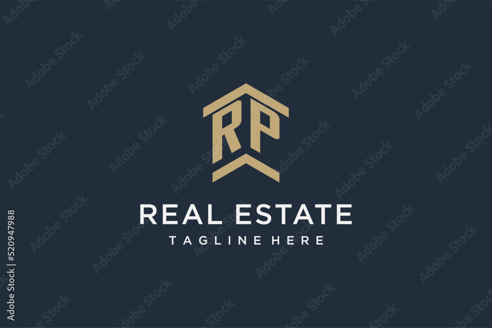 Initial RP logo for real estate with simple and creative house roof icon logo design ideas Stock