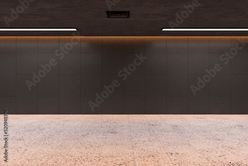 Obraz na plátně Creative black underground hallway interior with empty mock up place on wall