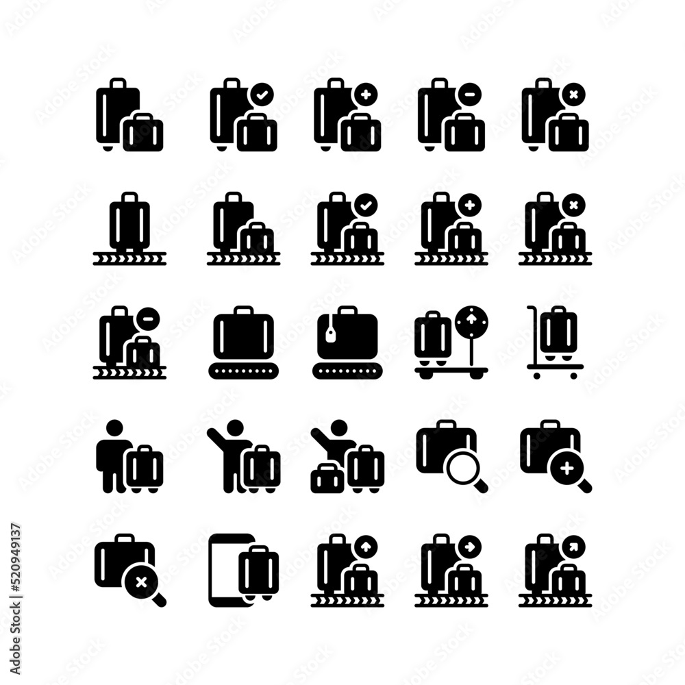 Set baggage claim airport Glyph solid Icon, Logo, and illustration Set baggage claim airport Glyph solid Icon, Logo, and illustration