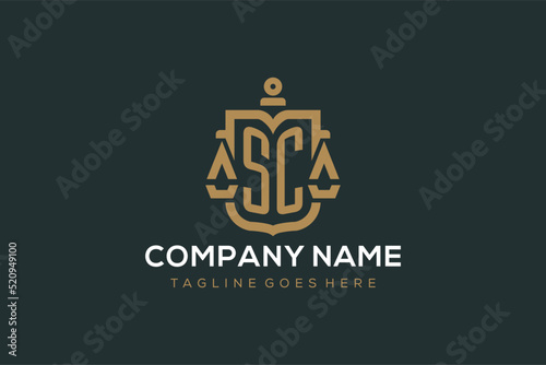 Initial SC logo for law firm with luxury modern scale and shield icon logo design