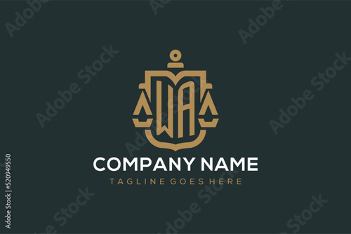 Initial WA logo for law firm with luxury modern scale and shield icon logo design