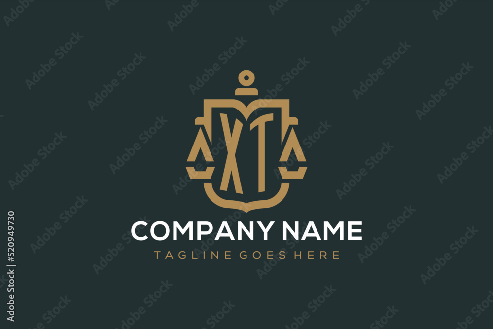 Initial XT logo for law firm with luxury modern scale and shield icon ...