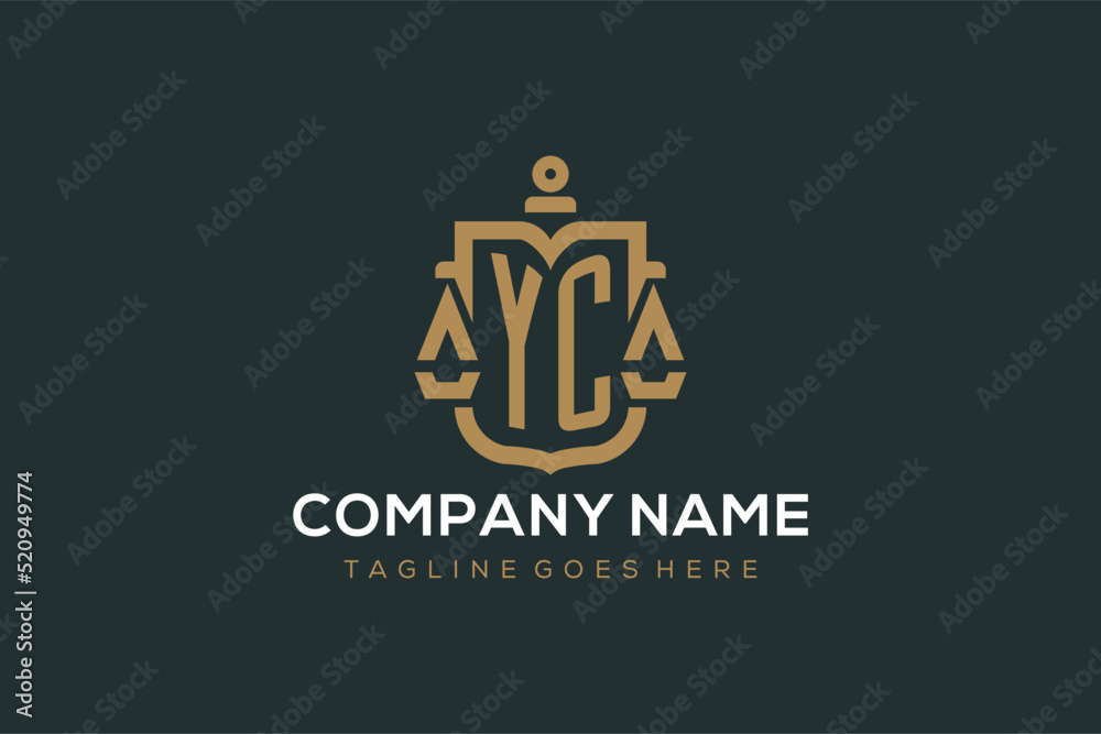 Initial YC logo for law firm with luxury modern scale and shield icon ...