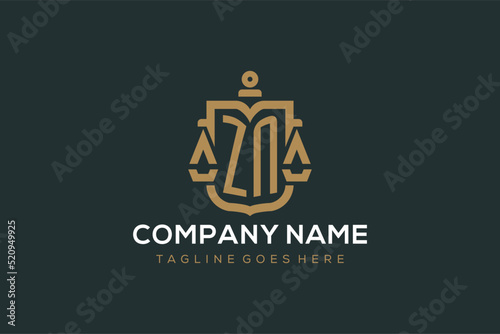 Initial ZN logo for law firm with luxury modern scale and shield icon logo design