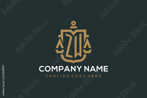 Initial ZW logo for law firm with luxury modern scale and shield icon logo design
