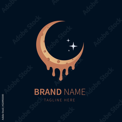 crescent moon gold logo illustration with star