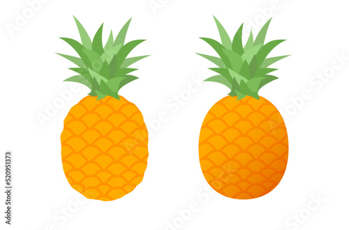 Pineapple fruit vector clipart isolated on white background flat cartoon illustration  ananas cut out clip art set design with green leaf image