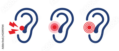 Otitis icon vector set for inflammation or infection of the ear. Hearing problem with pain symbol illustration.