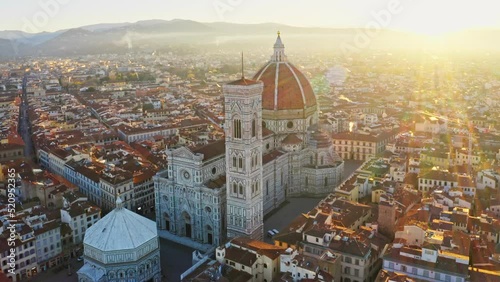Aerial view of Florence with cathedral and campanile, Italy