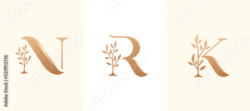 set letter n,r,and k initial floral logo design photo