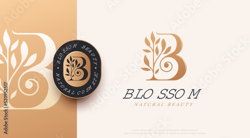 letter B initial floral logo design photo