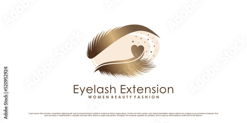 Luxury eyelash extension logo design for beauty fashion with creative element Premium Vector