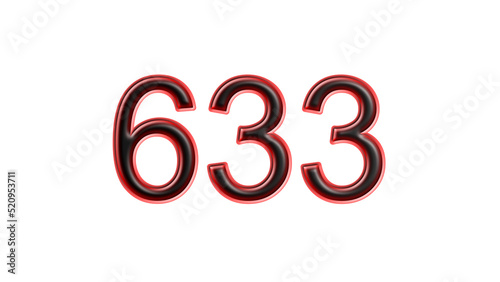 red 633 number 3d effect white background