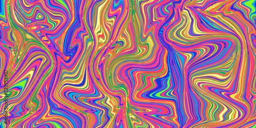 Vivid psychedelic seamless marble pattern with hallucination twists. Vector liquid acrylic texture. Flow art. Trippy 70s textile background. Tie dye simple artistic effect. Groovy design