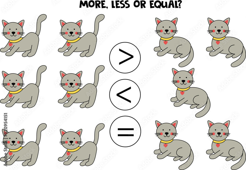 Fototapeta premium More, less, equal with cute gray cats.