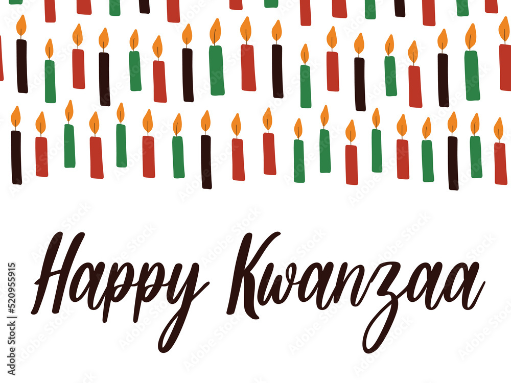 Happy Kwanzaa - banner with candles. African American ethnic cultural holiday. Colorful bright greeting card, social media post. Happy Kwanzaa - banner with candles. African American ethnic cultural holiday. Colorful bright greeting card, social media post.