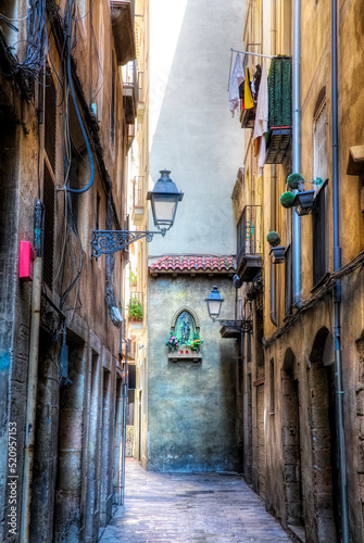 Narrow Street in the Old Town of Barcelona, Spain