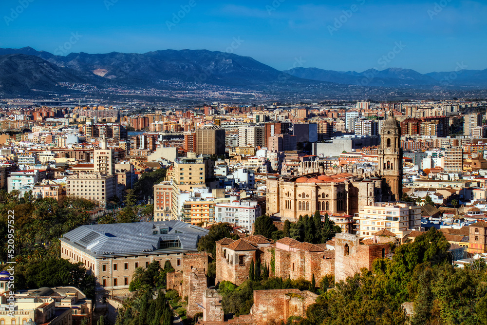 View of the City of Malaga, Spain, with the Cathedral and the City Center