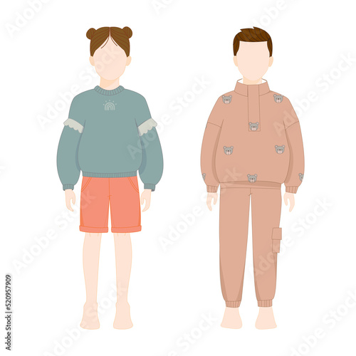 Set of sketches of stylish and diverse boy and girl fashion outfits
