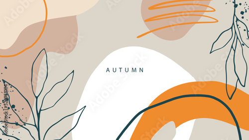 Autumn background with minimal hand drawn elements. Graphic template for your Fall season graphic design. Vector illustration.