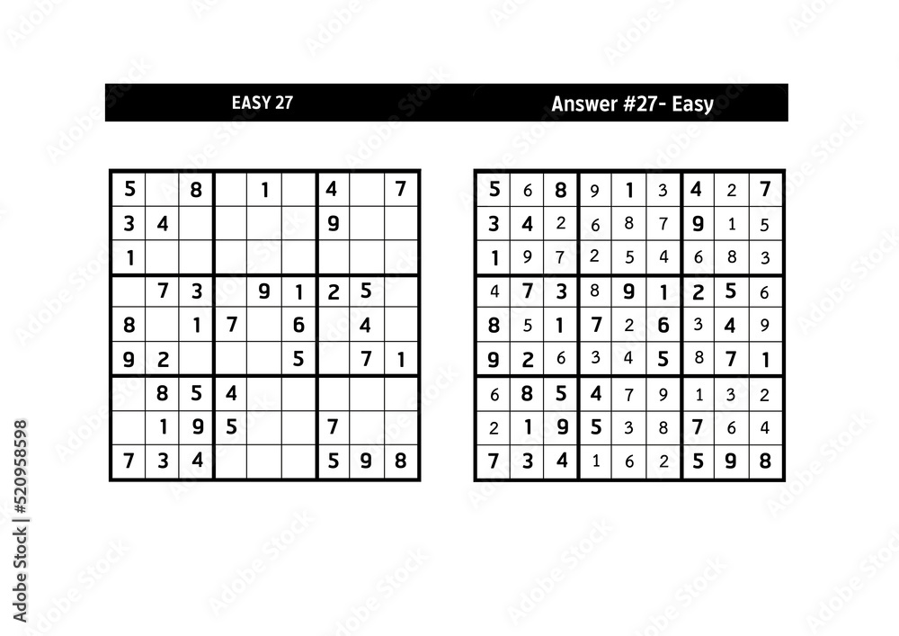 Sudoku puzzle game.Sudoku puzzle with a solution - EASY LEVEL Sudoku puzzle game.Sudoku puzzle with a solution - EASY LEVEL