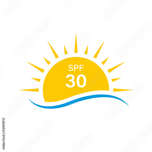 Sun UV Rays SPF 30 Protect Radiation Silhouette Icon. Summer Sunblock Protection Ultraviolet Rays UVA UVB Defense Skin Pictogram. Isolated Vector Illustration