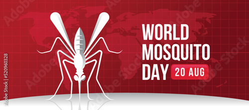 world mosquito day - front view white mosquito sign on floor on red grid map world texture background vector design