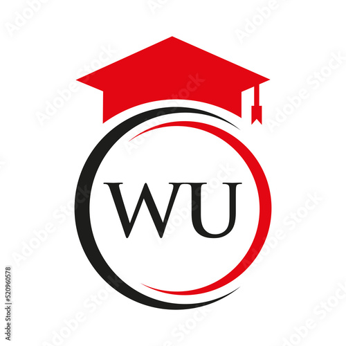 Letter WU Education Logo Concept With Educational Graduation Hat Vector Template