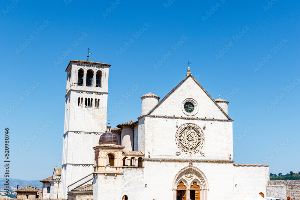 Exterior of the Upper church of the Basilica of Saint Francis of Assisi, Assisi, Umbria, Italy, Europe