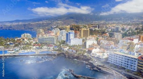 Aerial view of Puerto de la Cruz on a sunny day  Tenerife
